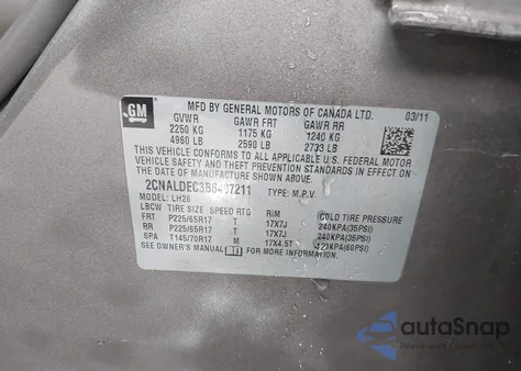 2011 Chevrolet Equinox 1Lt from USA, damaged, VIN 2CNALDEC3B6407211